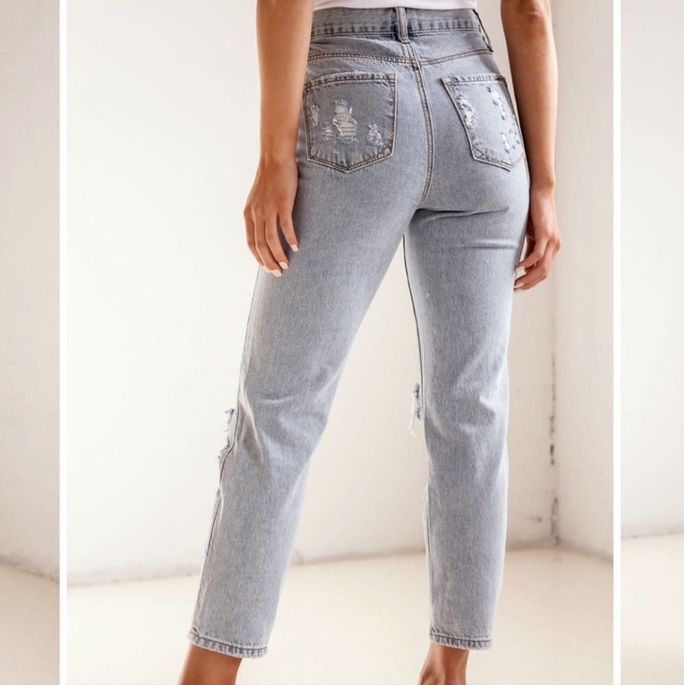 Insane Gene, High Rise Ripped Ankle Girlfriend Jeans - Picture 2 of 9